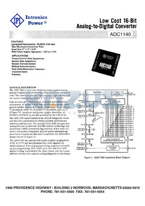 ADC1140 datasheet - Low Cost 16-Bit Anlog-to-Digital Converter
