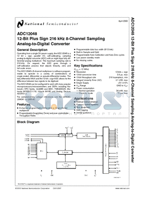 ADC12048 datasheet - 12-Bit Plus Sign 216 kHz 8-Channel Sampling Analog-to-Digital Converter