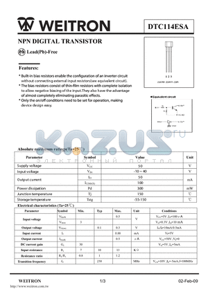 DTC114ESA datasheet - NPN DIGITAL TRANSISTOR