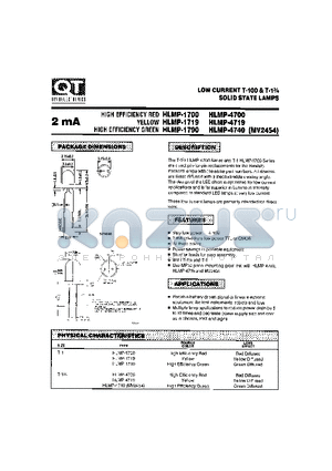 HLMP-4719 datasheet - LOW CURRENT T-100 & T-1 3/4 SOLID STATE LAMPS