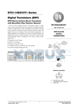 DTC114EXV3T1 datasheet - Digital Transistors (BRT) NPN Silicon Surface Mount Transistors with Monolithic Bias Resistor Network