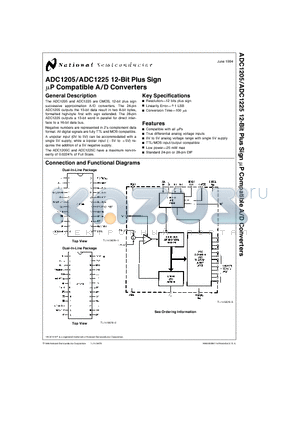 ADC1205 datasheet - 12-Bit Plus Sign mP Compatible A/D Converters