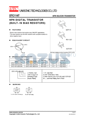 DTC114T-AN3-6-R datasheet - NPN DIGITAL TRANSISTOR NPN DIGITAL TRANSISTOR