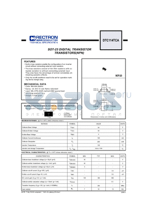 DTC114TCA datasheet - SOT-23 DIGITAL TRANSISTOR TRANSISTORS(NPN)