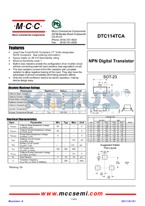 DTC114TCA_11 datasheet - NPN Digital Transistor