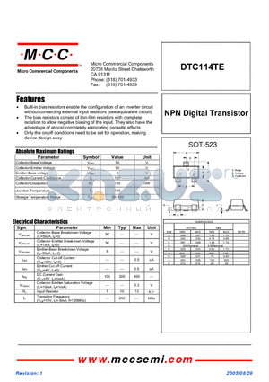 DTC114TE datasheet - NPN Digital Transistor