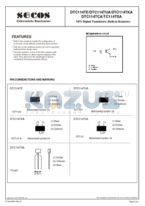 DTC114TE datasheet - NPN Digital Transistors (Built-in Resistors)