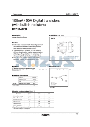 DTC114TEB datasheet - 100mA / 50V Digital transistors