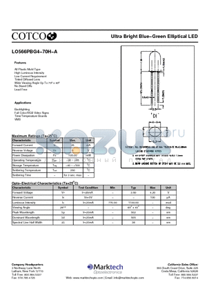 LO566PBG4-70H-A datasheet - Ultra Bright Blue−Green Elliptical LED