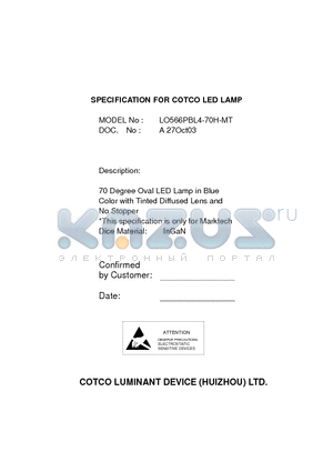 LO566PBL4-70H-MT datasheet - SPECIFICATION FOR COTCO LED LAMP