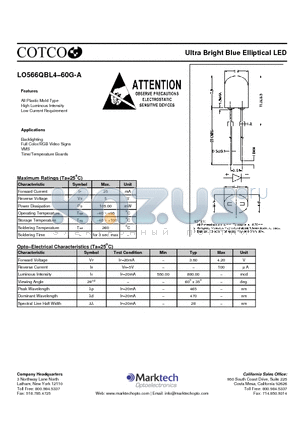 LO566QBL4-60G-A datasheet - Ultra Bright Blue Elliptical LED