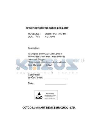 LO566PPG4-70G-MT datasheet - SPECIFICATION FOR COTCO LED LAMP