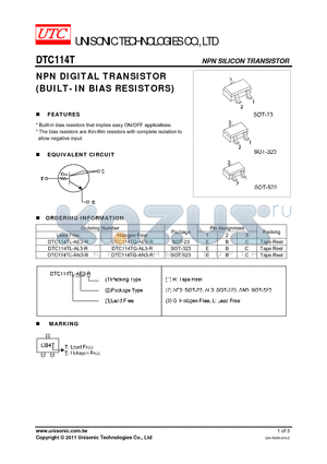 DTC114TG-AN3-R datasheet - NPN DIGITAL TRANSISTOR