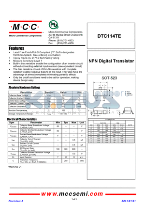 DTC114TE_11 datasheet - NPN Digital Transistor