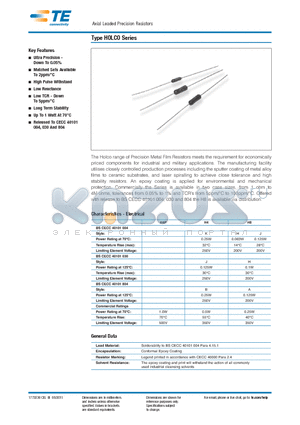 H410KBBA datasheet - Axial Leaded Precision Resistors