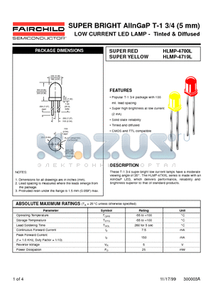 HLMP-4719L datasheet - SUPER BRIGHT AllnGaP T-1 3/4 (5 mm) SUPER BRIGHT AllnGaP T-1 3/4 (5 mm)