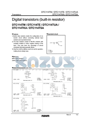 DTC114TM datasheet - Digital transistors (built in resistor)