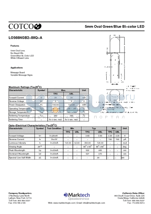 LO568NGB2-80Q-A datasheet - 5mm Oval Green/Blue Bi−color LED