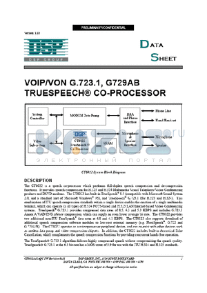 CT8022A11AQC datasheet - VOIP/VON G.723.1, G279AB TRUESPEECH CO-PROCESSOR