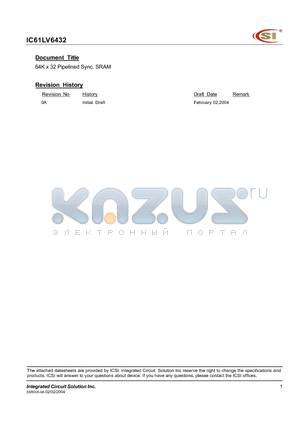 IC61LV6432 datasheet - 64K x 32 Pipelined Sync. SRAM