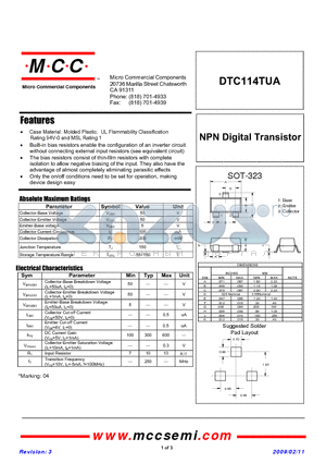 DTC114TUA datasheet - NPN Digital Transistor
