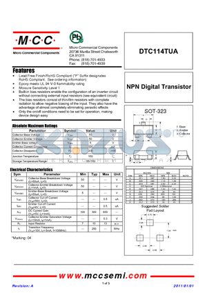 DTC114TUA datasheet - NPN Digital Transistor