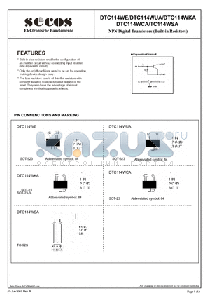 DTC114WCA datasheet - NPN Digital Transistors (Built-in Resistors)