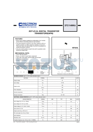 DTC114WKA datasheet - SOT-23-3L DIGITAL TRANSISTOR TRANSISTORS(NPN)