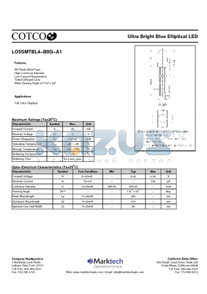 LO5SMTBL4-B0G-A1 datasheet - Ultra Bright Blue Elliptical LED