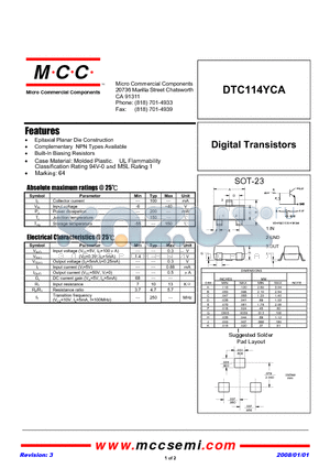 DTC114YCA datasheet - Digital Transistors