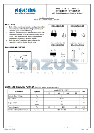 DTC114YCA datasheet - NPN Digital Transistors (Built-in Resistors)