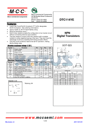 DTC114YE datasheet - NPN Digital Transistors