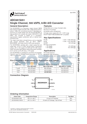 ADC121S101 datasheet - Single Channel, 500 kSPS, 8-Bit A/D Converter