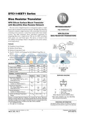 DTC114YET1 datasheet - Bias Resistor Transistor NPN Silicon Surface Mount Transistor with Monolithic Bias Resistor Network