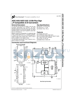 ADC1225CCD datasheet - 12-Bit Plus Sign mP Compatible A/D Converters