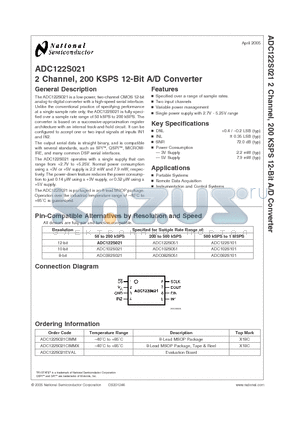 ADC122S021 datasheet - 2 Channel, 200 KSPS 12-Bit A/D Converter