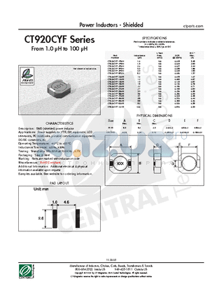 CT920CYF-100M datasheet - Power Inductors - Shielded