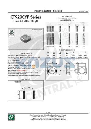 CT920CYF-1R0N datasheet - Power Inductors - Shielded