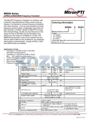 M9004L datasheet - LVPECL/LVDS/CMOS Frequency Translator