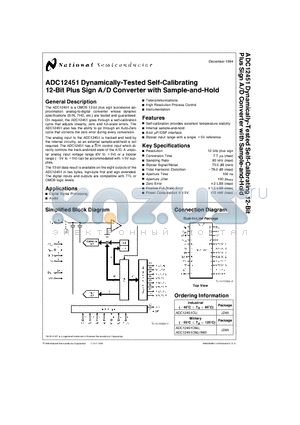 ADC12451 datasheet - Dynamically-Tested Self-Calibrating 12-Bit Plus Sign A/D Converter with Sample-and-Hold