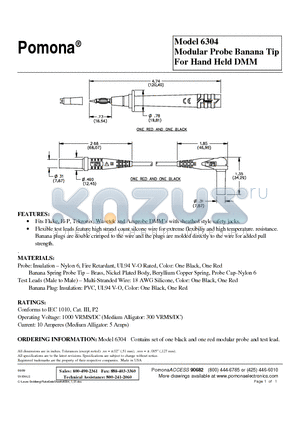 6304 datasheet - Modular Probe Banana Tip For Hand Held DMM