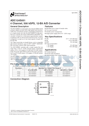ADC124S051CIMMX datasheet - 4 Channel, 500 kSPS, 12-Bit A/D Converter