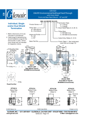 630AH023 datasheet - EMI/RFI Environmental Bulkhead Feed-Through