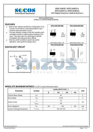 DTC114YSA datasheet - NPN Digital Transistors (Built-in Resistors)