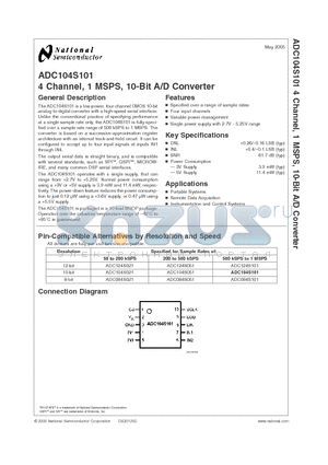 ADC124S101 datasheet - 4 Channel, 1 MSPS, 10-Bit A/D Converter