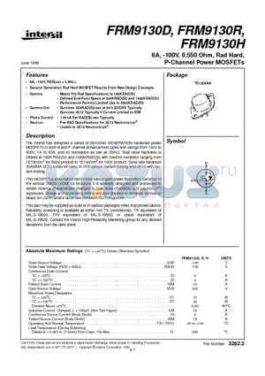 M9130 datasheet - 6A, -100V, 0.550 Ohm, Rad Hard, P-Channel Power MOSFETs