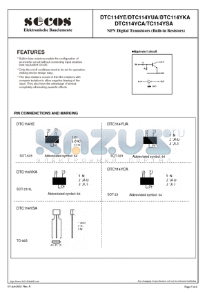 DTC114YUA datasheet - NPN Digital Transistors (Built-in Resistors)