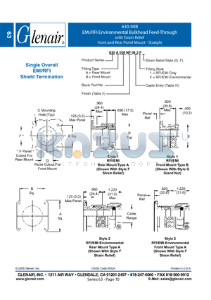 630B008NF datasheet - EMI/RFI Environmental Bulkhead Feed-Through with Strain Relief