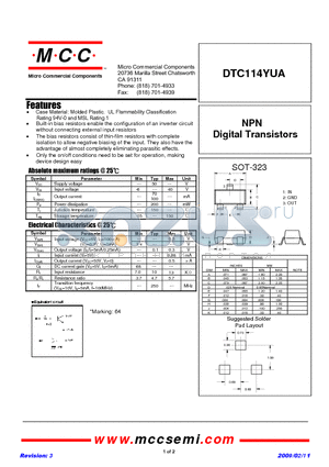 DTC114YUA datasheet - NPN Digital Transistors