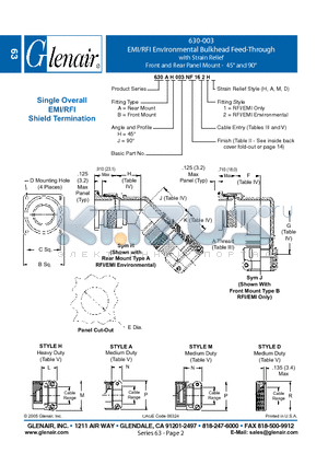 630BH003 datasheet - EMI/RFI Environmental Bulkhead Feed-Through